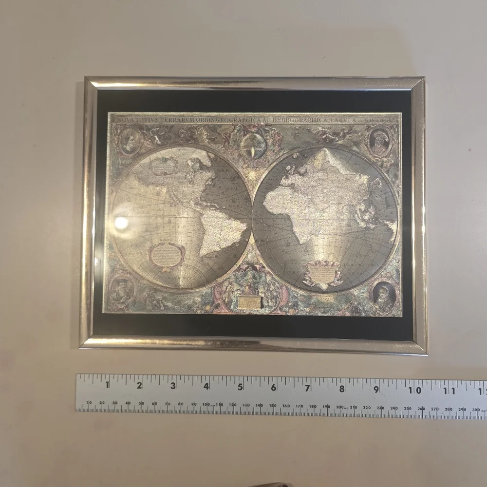 Vintage Manifestations Optical Illusion World Map – Framed Gold 10x8